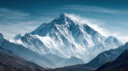 Majestic snow-capped mountain range under a clear blue sky