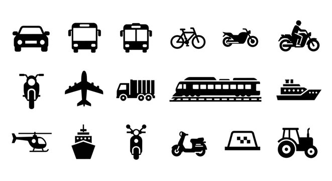 Transportation icon set isolated on white background for vehicle and travel concept