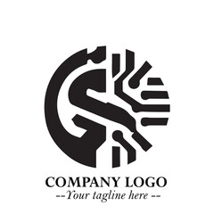 Circuit Robot Logo Symbol in Black on the White Background with Futuristic Tech Design
