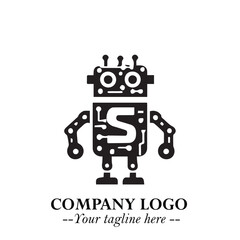 Circuit Robot Logo Symbol in Black on the White Background with Futuristic Tech Design
