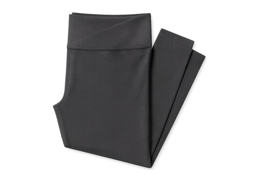 Folded black high-waist women's leggings for sportswear, fitness, and fashion, transparent background