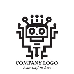 Circuit Robot Logo Symbol in Black on the White Background with Futuristic Tech Design
