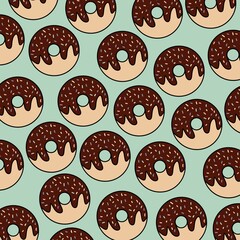 Chocolate Donut Seamless Pattern – Sweet Bakery Dessert Vector Design on Cream Background for Café and Confectionery Illustration