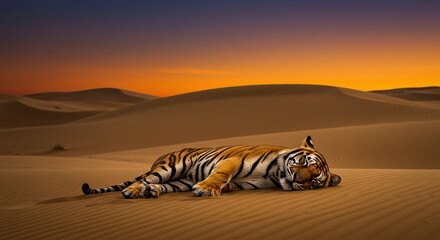 Conceptual Image: Wild Animal Resting Peacefully in an Unnatural, Arid Landscape