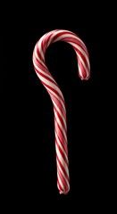 Classic red and white striped peppermint candy cane with a distinct hook shape, evoking festive holiday cheer and sweet seasonal enjoyment ,striped ,cane ,sweet