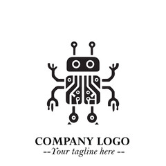 Circuit Robot Logo Symbol in Black on the White Background with Futuristic Tech Design
