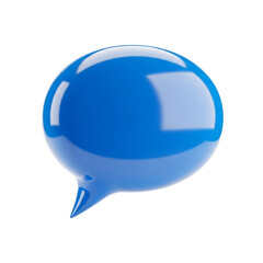 A glossy blue speech bubble floating in the void representing a message or conversation in a on transparent background