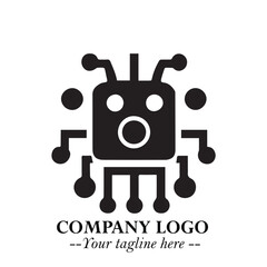 Circuit Robot Logo Symbol in Black on the White Background with Futuristic Tech Design
