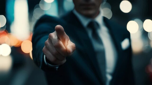 男性が指先で決定を示す構図