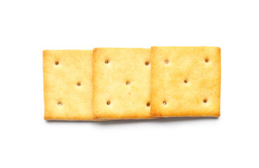Tasty crackers on white background