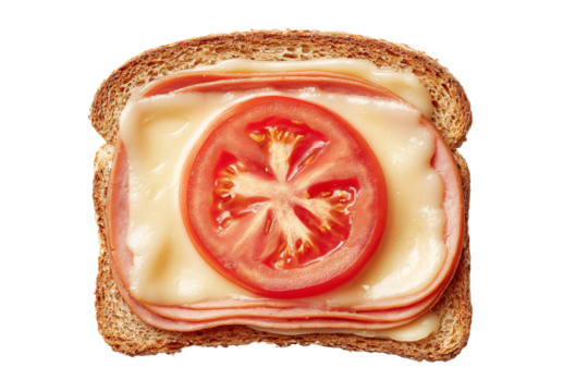 a sandwich with cheese tomato and ham