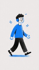 Fototapeta premium Everyday Blue Minimal Sticker Collection – Calm Lifestyle 3D Doodle Illustrations of Healthy Habits, Relaxed Young Man Running, Reading, Cooking, Yoga, and Working on Laptop in Blue Monochrome Palette