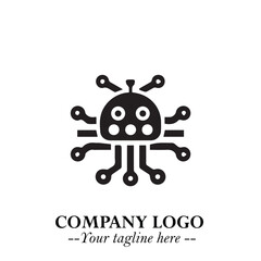 Circuit Robot Logo Symbol in Black on the White Background with Futuristic Tech Design
