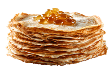 a stack of pancakes with a honey on top