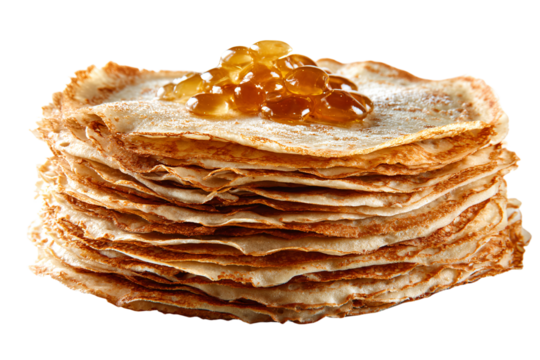 a stack of pancakes with a honey on top