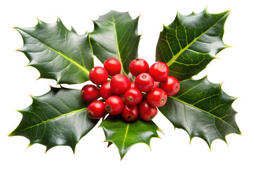 Christmas Holly Sprig With Red Berries green