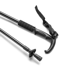 Walking poles isolated on white background, closeup