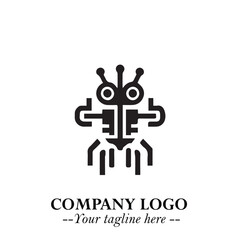 Circuit Robot Logo Symbol in Black on the White Background with Futuristic Tech Design
