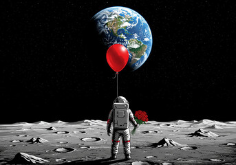 astronaut with balloon on the moon
