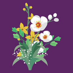 Green Leaves and Colorful Flowers Vector Design