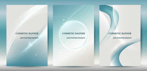Minimalist Bue And White Fluid Gradient With Glowing lines For Cosmetic Banner and Poster Design Set