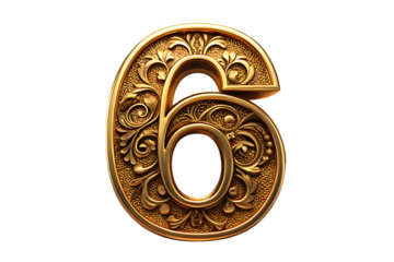 Ornate Golden Number 6 with Floral Engravings numeral