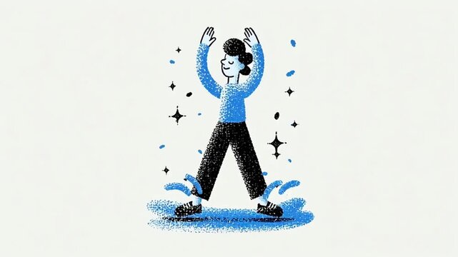 Everyday Blue Minimal Sticker Collection &ndash; Calm Lifestyle 3D Doodle Illustrations of Healthy Habits, Relaxed Young Man Running, Reading, Cooking, Yoga, and Working on Laptop in Blue Monochrome Palette