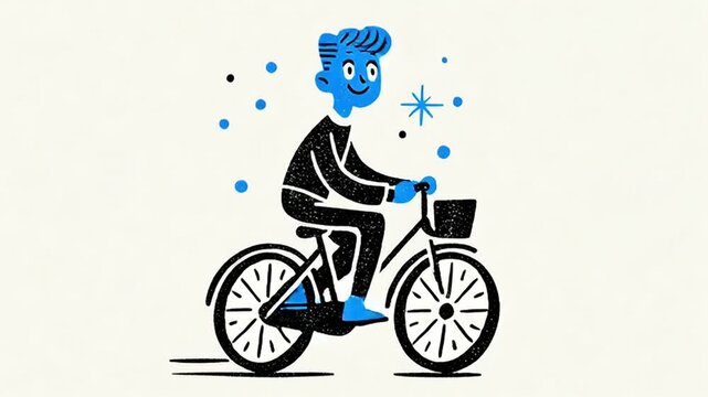 Everyday Blue Minimal Sticker Collection &ndash; Calm Lifestyle 3D Doodle Illustrations of Healthy Habits, Relaxed Young Man Running, Reading, Cooking, Yoga, and Working on Laptop in Blue Monochrome Palette