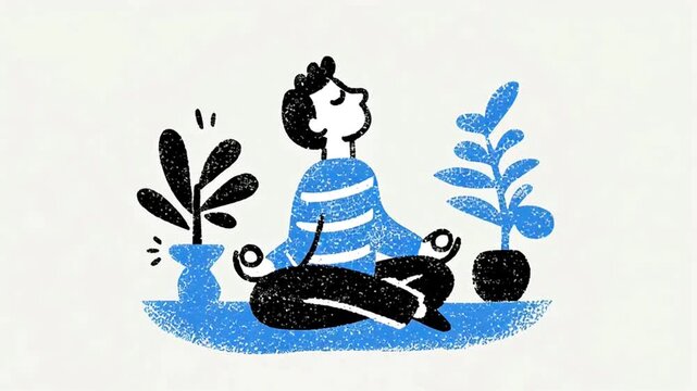 Everyday Blue Minimal Sticker Collection &ndash; Calm Lifestyle 3D Doodle Illustrations of Healthy Habits, Relaxed Young Man Running, Reading, Cooking, Yoga, and Working on Laptop in Blue Monochrome Palette