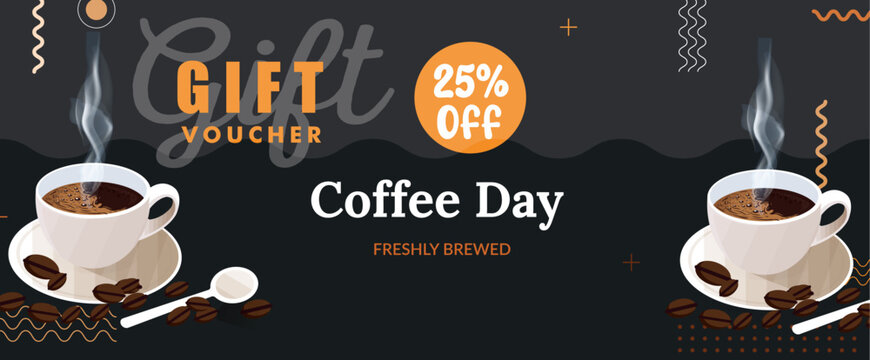 Coffee Day 25% Off Gift Voucher Card Vector Design