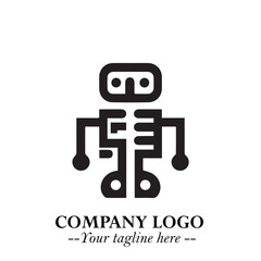 Circuit Robot Logo Symbol in Black on the White Background with Futuristic Tech Design
