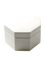Fototapeta premium White Octagonal Box with Lid on Black Background Keywords: box, container, octagonal, geometric