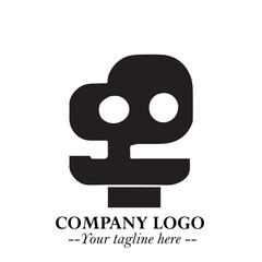 Circuit Robot Logo Symbol in Black on the White Background with Futuristic Tech Design

