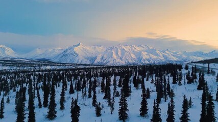 Amazing sunset views across Glacier Bay, Alaska | United States. An absolute winter wonderland - Powered by Adobe