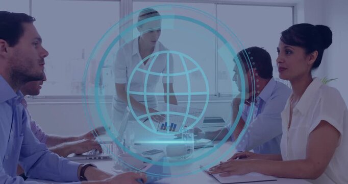 Presenter picking following Cyber Security fade, ring morphing to globe for showing security data