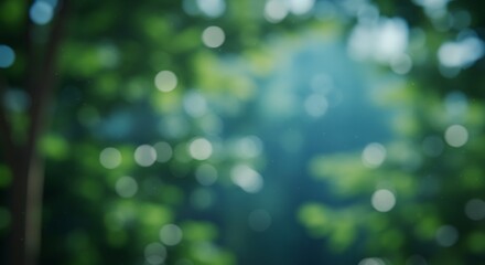 Obraz premium Abstract Bokeh of Green Leaves and Sunlight Creating a Dreamy Effect.