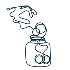 continuous line drawing hand put coin in to the jar
