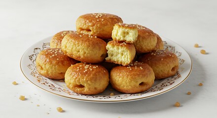 Elegant display of sweet buns with a rich golden glaze and sprinkle adornment
