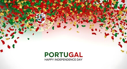 Portugal Independence Day Celebration with Confetti and Flag Background