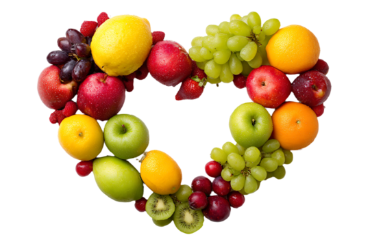 a heart made out of fruit on a white background