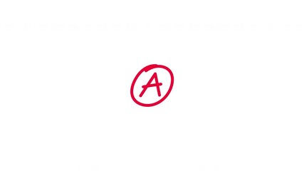 Hand Drawn Student Grade Rating A Animation on Transparent Background. 4K Video