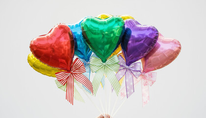 カラフルなハート型のスティックバルーン