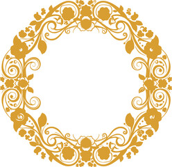 Elegant floral wreath design with decorative swirls for invitations and monograms