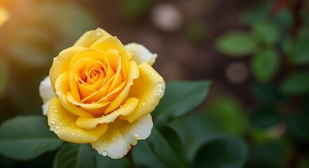 Radiant Yellow Rose Blossom in Natural Garden Setting.