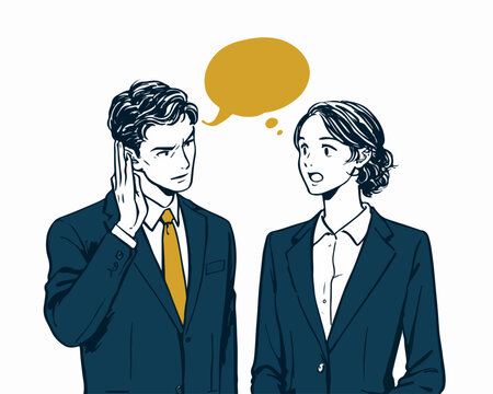 Un homme &eacute;coute attentivement une femme qui parle dans un contexte professionnel