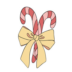 Christmas illustration with candy sticks and a bow