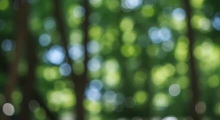 Obraz premium Abstract Green Bokeh Background with Soft Focus Sunlight Through Trees.