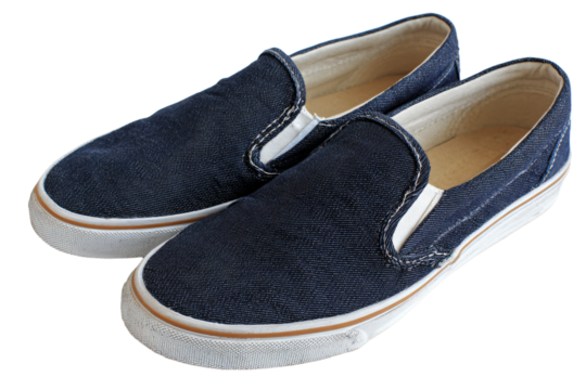 a pair of blue shoes with white soles