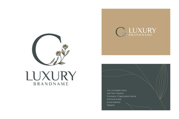 Luxury Brand Logo Design with Botanical Ornament and Card Template