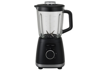 Black kitchen blender with glass pitcher preparing smoothies and drinks, household electric appliance